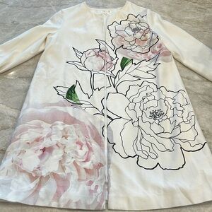 NEW PAULE KA | Open Front Dress Coat | Floral White Petal Pink | FR44 / US12